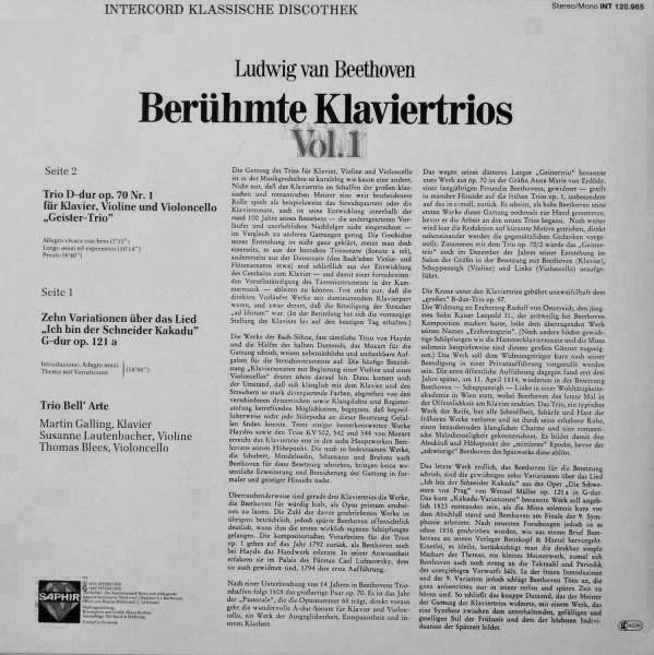 Ludwig van Beethoven, Trio Bell'Arte : Berühmte Klaviertrios Vol. 1 (LP)
