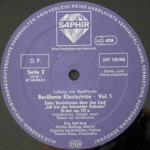 Ludwig van Beethoven, Trio Bell'Arte : Berühmte Klaviertrios Vol. 1 (LP)