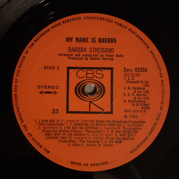 Barbra Streisand : My Name Is Barbra (LP, Album)