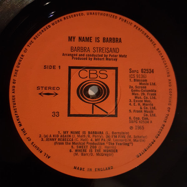 Barbra Streisand : My Name Is Barbra (LP, Album)