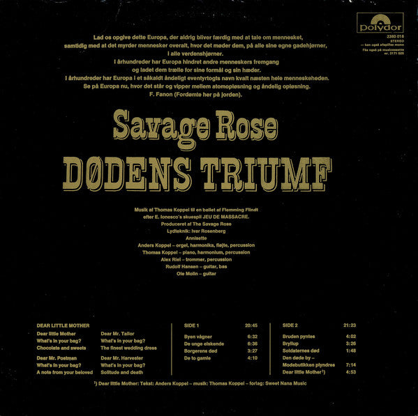 Savage Rose : Dødens Triumf (LP, Album, RE)