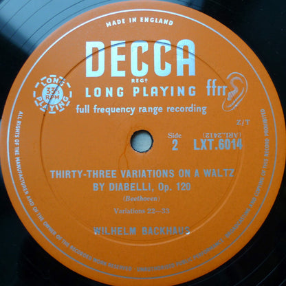 Ludwig van Beethoven, Wilhelm Backhaus : Thirty Three Variations On A Waltz By Diabelli, Op. 120 (LP, Album, Mono)