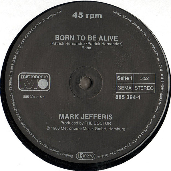 Mark Jefferis : Born To Be Alive (12", Maxi)