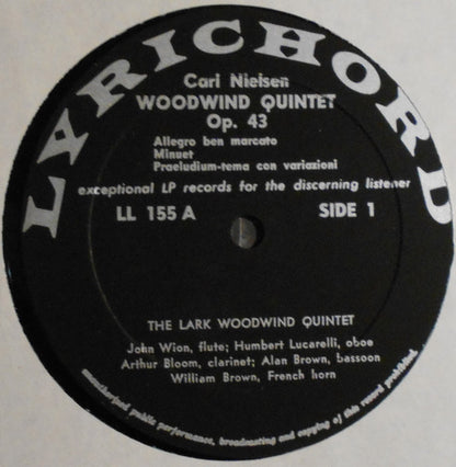 The Lark Woodwind Quintet : Carl Nielsen (LP, Album, Mono)