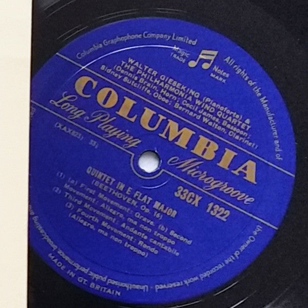 Wolfgang Amadeus Mozart, Ludwig van Beethoven - Walter Gieseking, Philharmonia Wind Quartet : Quintet In E Flat Major K. 452,  Quintet In E Flat Major Op. 16 (LP, Mono, Blu)