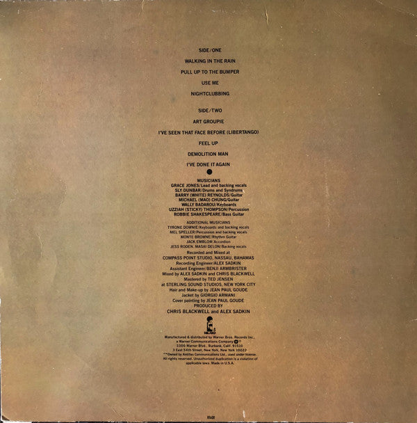 Grace Jones : Nightclubbing (LP, Album, Blu)