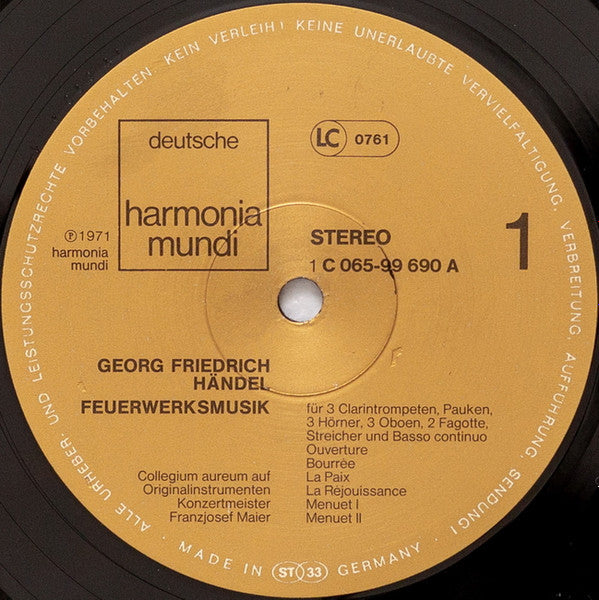 Georg Friedrich Händel - Collegium Aureum : Feuerwerksmusik • Concerto F-Dur (LP, RE, Gat)