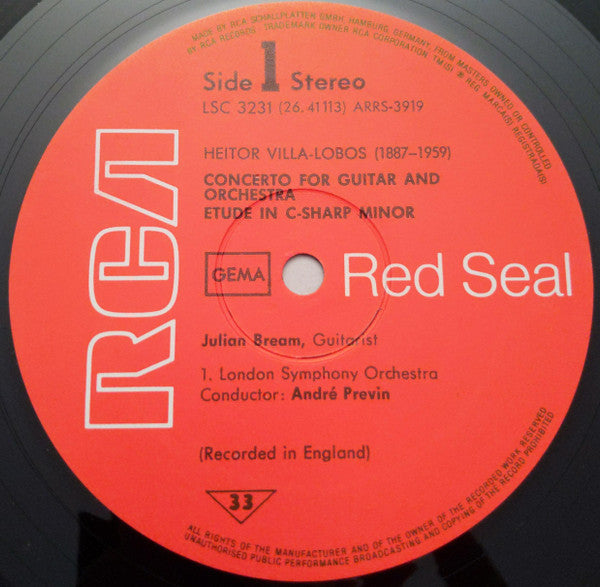 Julian Bream, Heitor Villa-Lobos, London Symphony Orchestra, André Previn : Julian Bream Plays Villa-Lobos (LP)