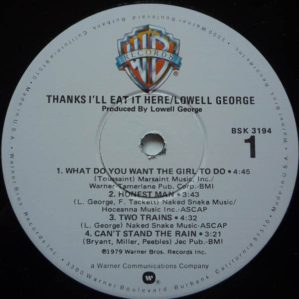 Lowell George : Thanks I'll Eat It Here (LP, Album, Los)