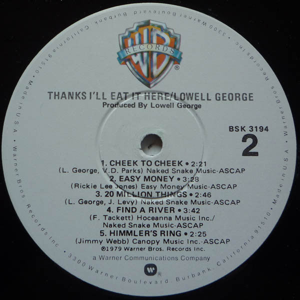 Lowell George : Thanks I'll Eat It Here (LP, Album, Los)