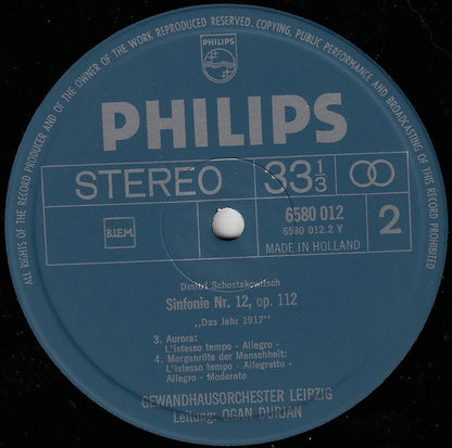 Dmitri Shostakovich, Gewandhausorchester Leipzig, Ogan Durjan : Symphony No. 12 "The Year 1917" (LP)