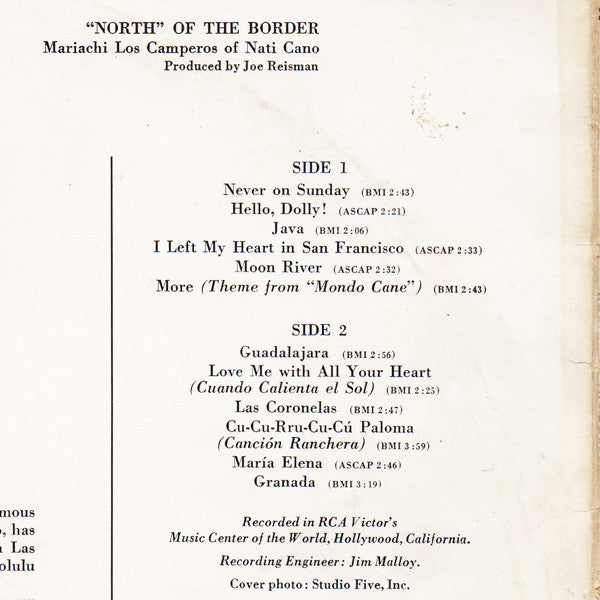 Mariachi Los Camperos De Nati Cano : "North" Of The Border (LP, Album)