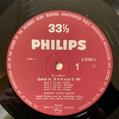 Budapest String Quartet / Wolfgang Amadeus Mozart : Sechs Streichquartette Joseph Haydn gewidmet - A-Dur K.V. 464 - C-Dur K.V. 465 (Dissonanzen-Quartett) (LP, Mono)