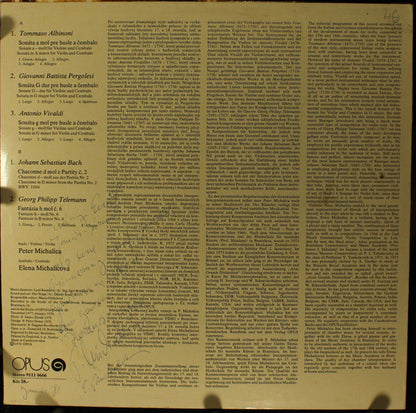 Tomaso Albinoni, Giovanni Battista Pergolesi, Antonio Vivaldi, Johann Sebastian Bach, Georg Philipp Telemann, Peter Michalica, Elena Michalicová : Albinoni, Pergolesi, Vivaldi, Bach, Telemann (LP)