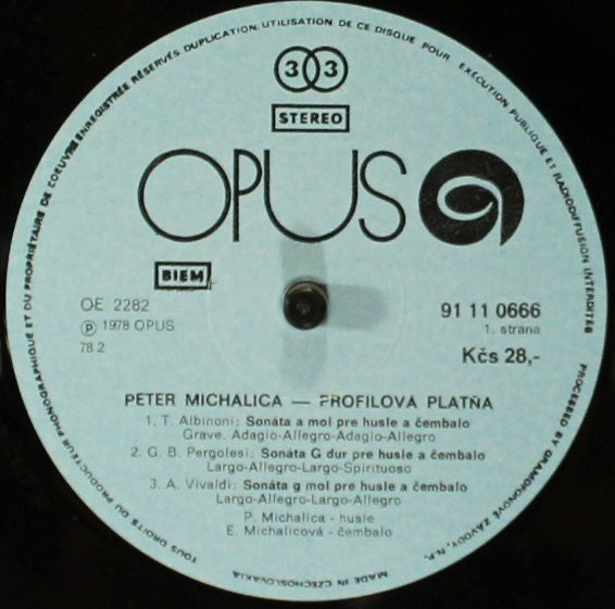 Tomaso Albinoni, Giovanni Battista Pergolesi, Antonio Vivaldi, Johann Sebastian Bach, Georg Philipp Telemann, Peter Michalica, Elena Michalicová : Albinoni, Pergolesi, Vivaldi, Bach, Telemann (LP)