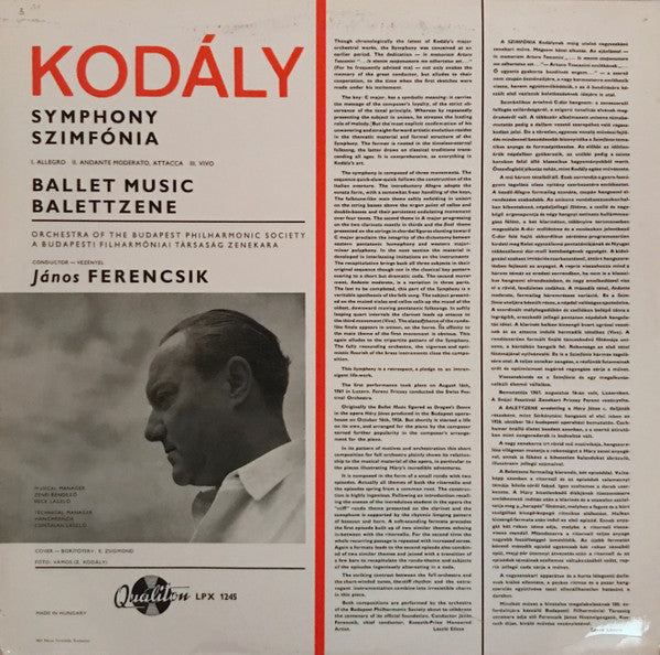 Zoltán Kodály – The Budapest Philharmonic Orchestra, János Ferencsik : Symphony / Ballet Music (LP, Album)