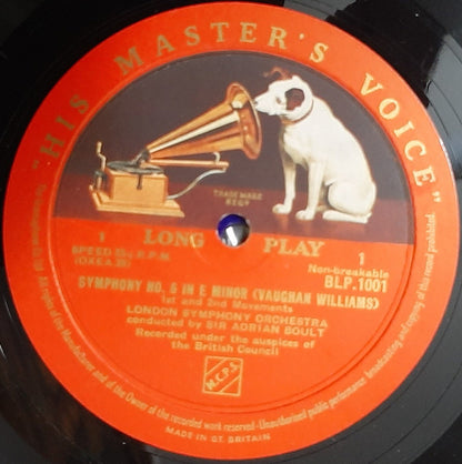 Ralph Vaughan Williams, Sir Adrian Boult Conducting London Symphony Orchestra : Symphony No. 6 In E Minor (10", Album, Gat)