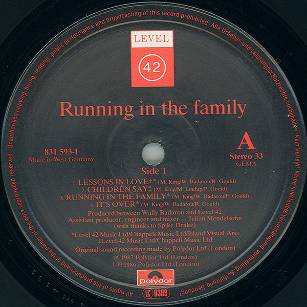 Level 42 : Running In The Family (LP, Album)