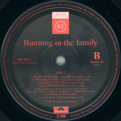 Level 42 : Running In The Family (LP, Album)