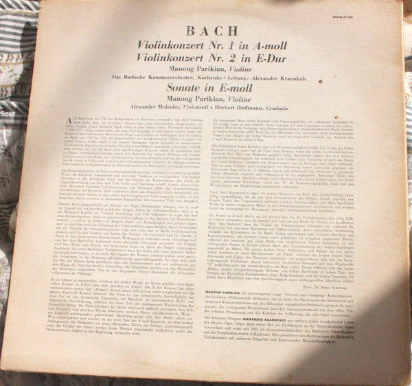 Johann Sebastian Bach - Manoug Parikian, Badisches Kammerorchester, Alexander Krannhals : Violinkonzerte Nr. 1 In A-moll, Nr. 2 In E-dur (LP)