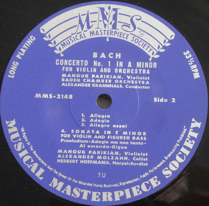 Johann Sebastian Bach - Manoug Parikian, Badisches Kammerorchester, Alexander Krannhals : Violinkonzerte Nr. 1 In A-moll, Nr. 2 In E-dur (LP)