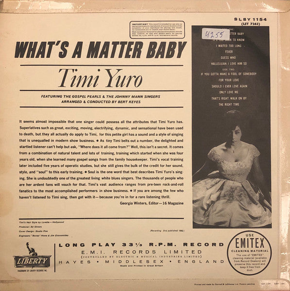 Timi Yuro : What's A Matter Baby (LP, Album)