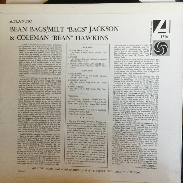 Milt Jackson, Coleman Hawkins : Bean Bags (LP, Album, Mono)