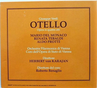 Giuseppe Verdi, Mario del Monaco, Renata Tebaldi, Aldo Protti, Herbert Von Karajan, Wiener Philharmoniker : Otello (2xCD, RE, RM, Dig)