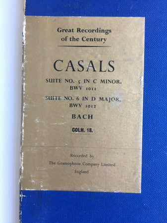 Pablo Casals, Johann Sebastian Bach : Suite No 5 In C Minor, BWV.1011 / Suite No 6 In D Major, BWV.1012 (LP, Mono)