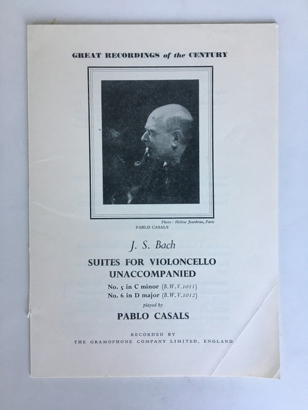 Pablo Casals, Johann Sebastian Bach : Suite No 5 In C Minor, BWV.1011 / Suite No 6 In D Major, BWV.1012 (LP, Mono)