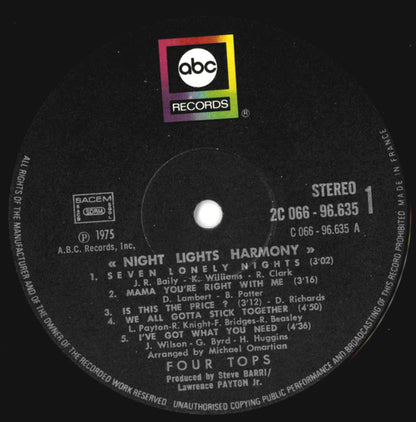 Four Tops : Night Lights Harmony (LP, Album)