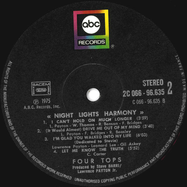 Four Tops : Night Lights Harmony (LP, Album)