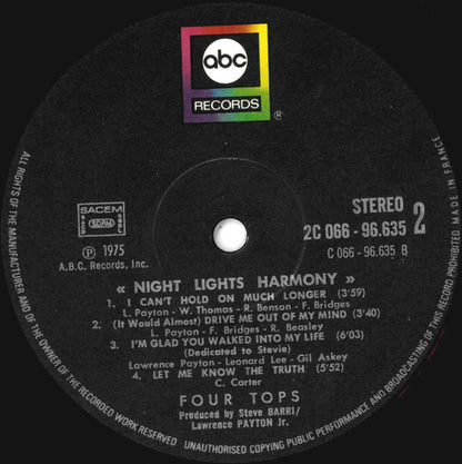 Four Tops : Night Lights Harmony (LP, Album)