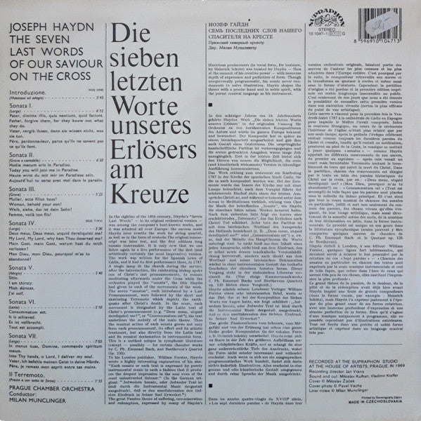 Joseph Haydn, Prague Chamber Orchestra, Milan Munclinger : Die Sieben Letzten Worte Unseres Erlösers Am Kreuze (LP, RP, Blu)