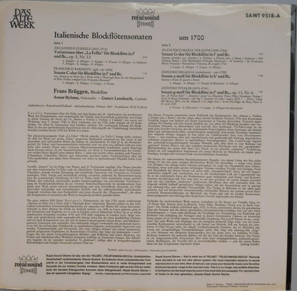 Arcangelo Corelli / Antonio Vivaldi / Francesco Maria Veracini : Italienische Blockflötensonaten Um 1700 (LP, Album, RE, Blu)