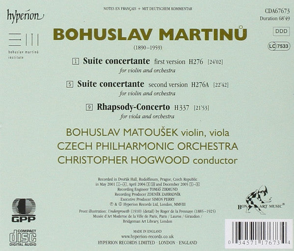 Bohuslav Martinů, Bohuslav Matoušek, The Czech Philharmonic Orchestra, Christopher Hogwood : The Complete Music For Violin And Orchestra – 3 (CD)