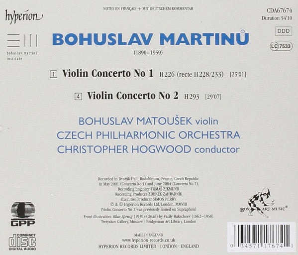 Bohuslav Martinů, Bohuslav Matoušek, The Czech Philharmonic Orchestra, Christopher Hogwood : The Complete Music For Violin And Orchestra – 4 (CD)