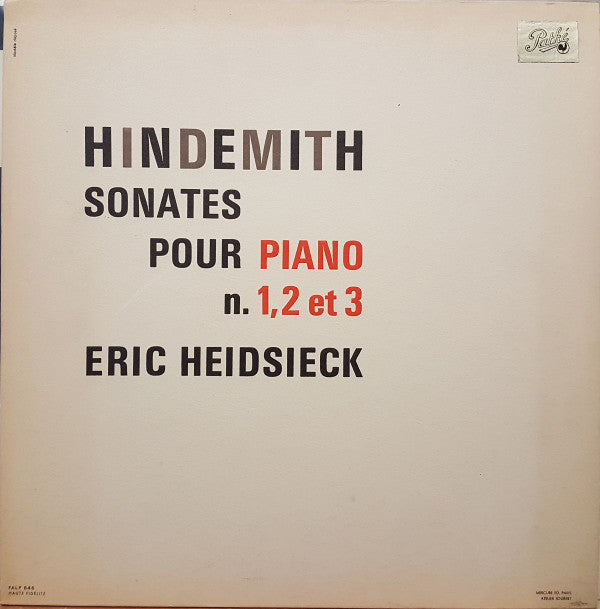 Paul Hindemith - Eric Heidsieck : Sonates Pour Piano N. 1, 2 Et 3 (LP, Album, Mono, Dow)