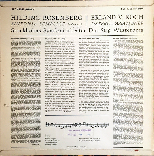 Hilding Rosenberg, Erland Von Koch, Stockholms Symfoniorkester, Stig Westerberg : Sinfonia Semplice / Oxberg-Variationer (LP)