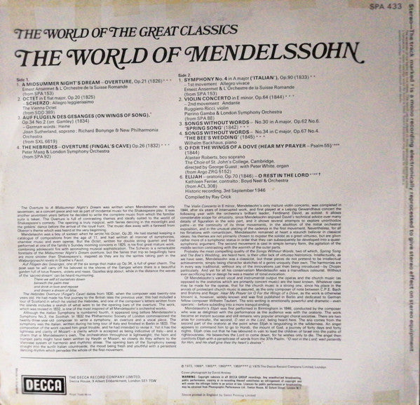 Felix Mendelssohn-Bartholdy : The World Of Mendelssohn (LP, Comp)