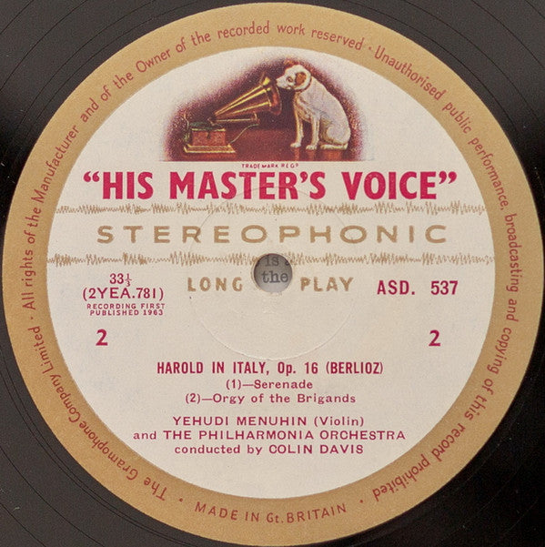 Hector Berlioz, Yehudi Menuhin, Philharmonia Orchestra, Sir Colin Davis : Harold In Italy (LP)