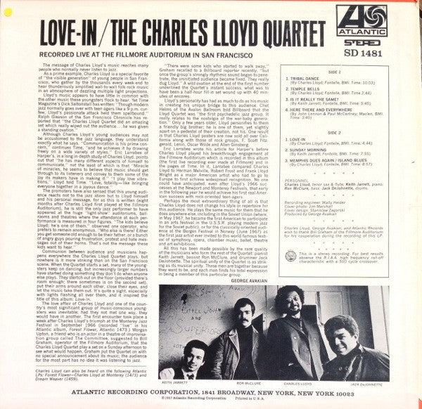 The Charles Lloyd Quartet : Love-In (LP, Album, Pre)