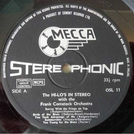 The Hi-Lo's With Frank Comstock And His Orchestra : The Hi-Lo's In Stereo (LP, Album)