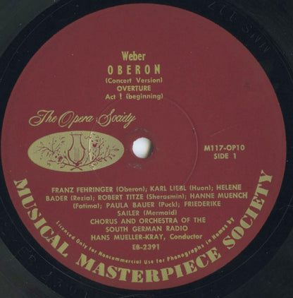 Carl Maria von Weber, Hans Müller-Kray, Südfunk-Sinfonieorchester, Franz Fehringer, Paula Bauer, Karl Liebl, Hanne Münch, Robert Titze, Friederike Sailer : Oberon (Concert Version) (2x10")