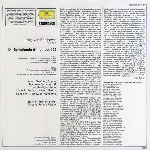 Ludwig van Beethoven, Berliner Philharmoniker, Ferenc Fricsay : Symphonie Nr. 9 (LP, RE)