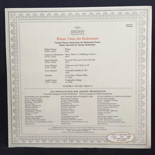 Ensemble Eduard Melkus : Wiener Tänze Des Biedermeier (LP, Album)