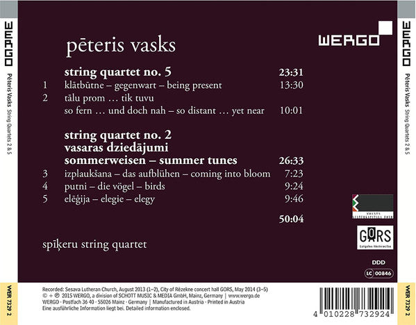 Pēteris Vasks  -  Spīķeru String Quartet : String Quartets 2 & 5 (CD, Album)