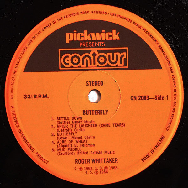 Roger Whittaker : Butterfly (LP, Comp, RE, Red)