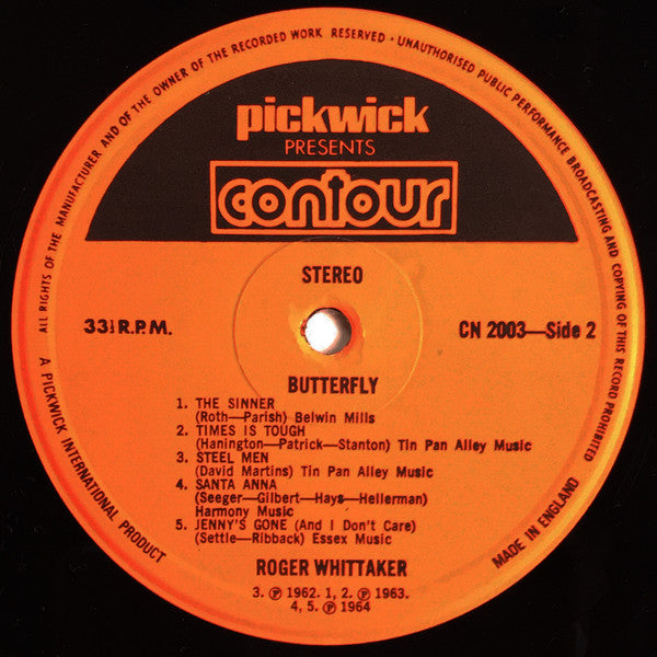 Roger Whittaker : Butterfly (LP, Comp, RE, Red)