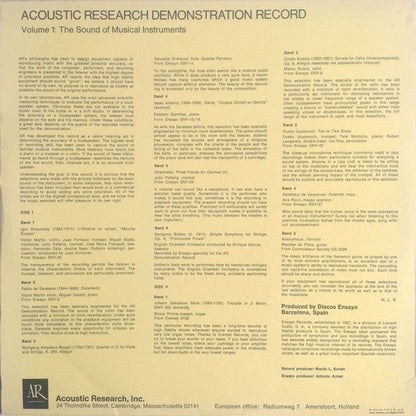 Various : Acoustic Research Demonstration Record     The Sound Of Musical Instruments (LP, Comp)